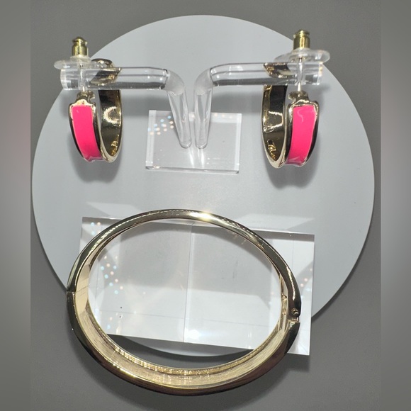RJ Graziano 3 Piece Enamel Bracelet Earring Set Pink Gold Statement Jewelry NWT - Picture 4 of 11